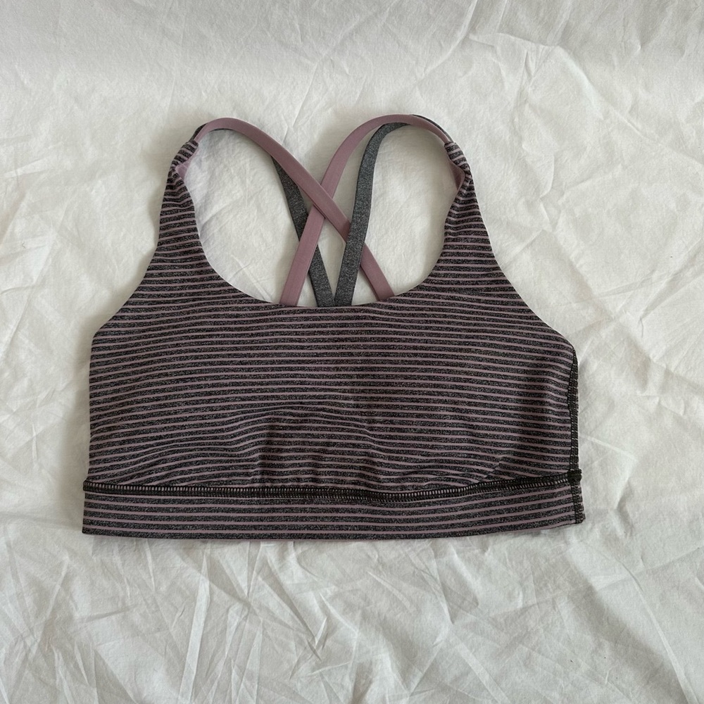 Lululemon Energy Bra Lilac & Grey Stripe- Size 6